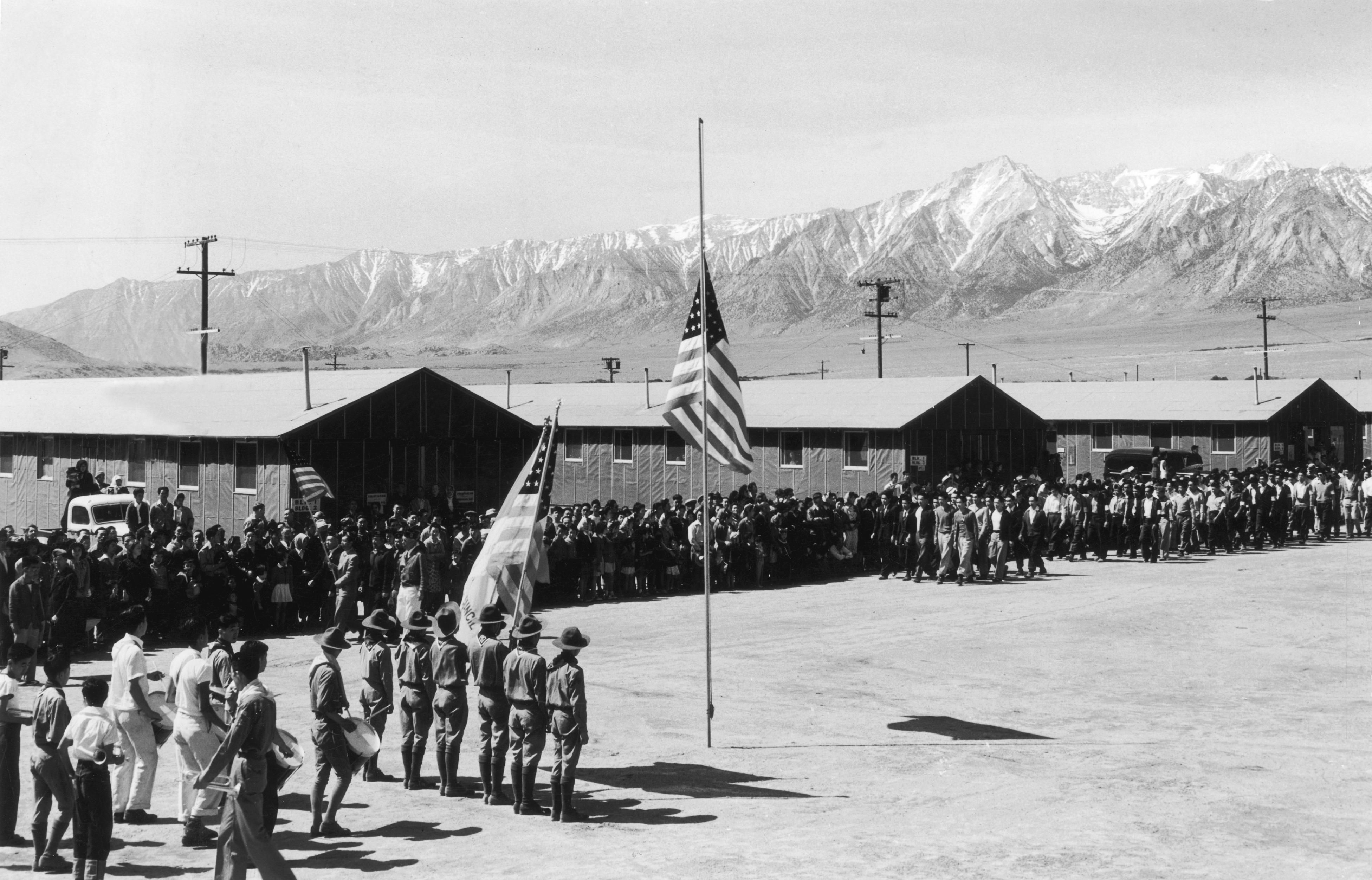  After the attack on Pearl Harbor, President Franklin D. Roosevelt issued Executive Order 9066, under which all people of Japanese ancestry living on the West Coast were rounded up and imprisoned in dozens of civilian assembly centers (where they were often forced to sleep in crowded, manure-covered horse stables), relocation centers, military bases, and “citizen isolation centers.” (Photo: Hulton Archive/Getty Images)