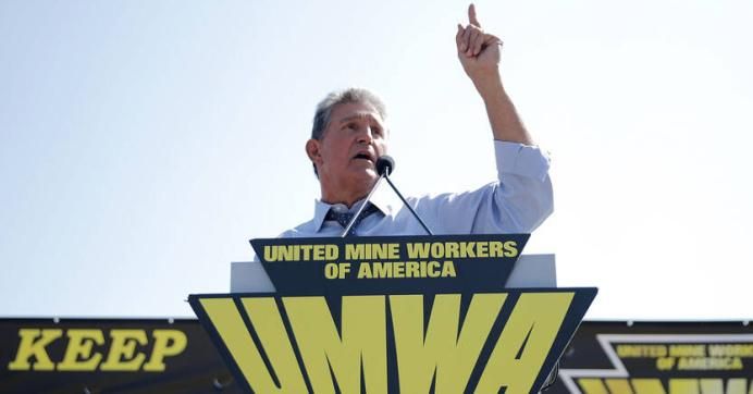 Joe Manchin speaks at a 2016 union rally. Time to pay up.