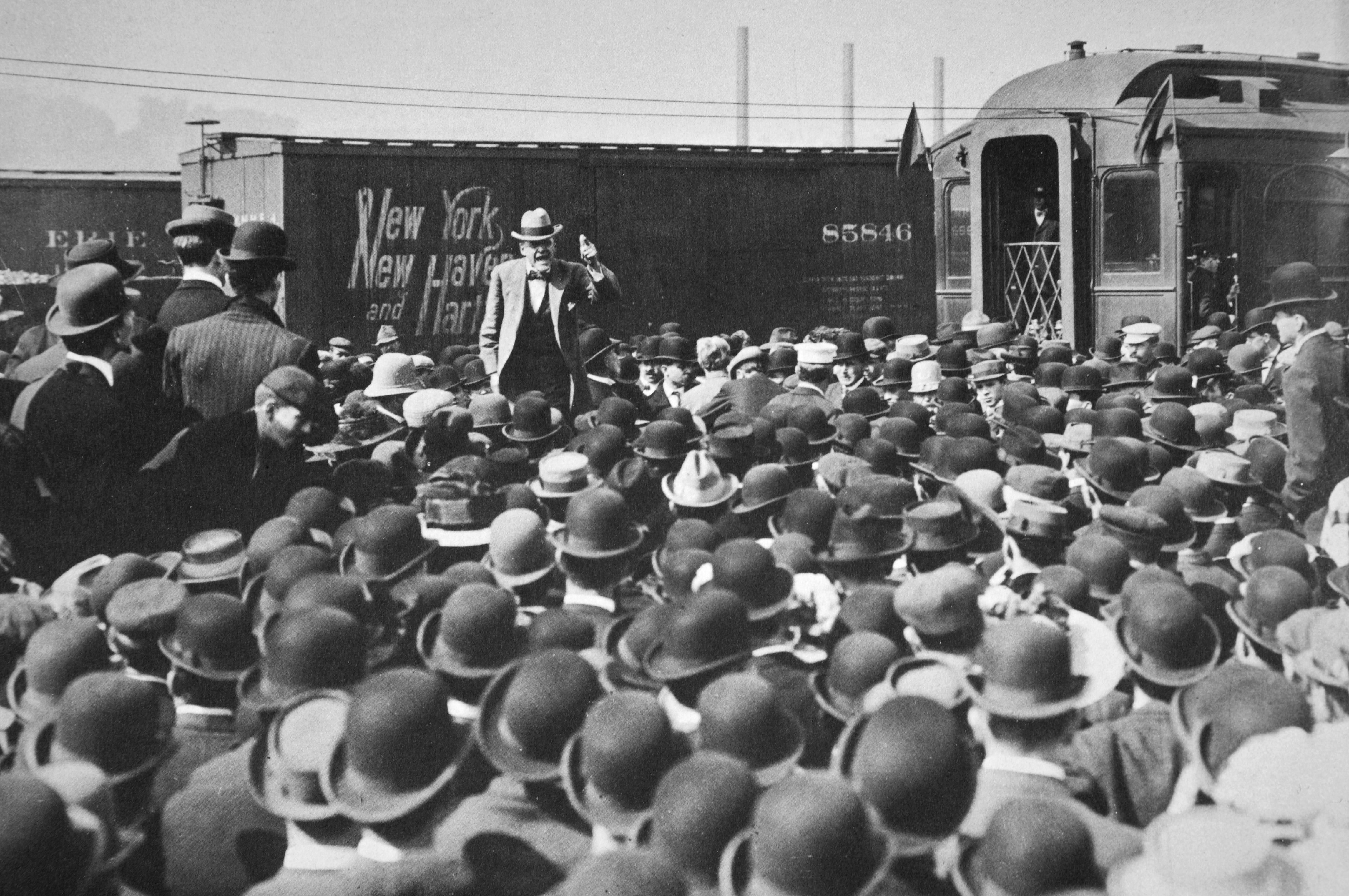 Eugene Victor Debs, American Union leader, addressing a crowd, 20th century. Debs ran for President of the United States on behalf of the Social Democratic Party in 1900, and the Socialist Party of America in 1904, 1908, 1912, and 1920. Artist Unknown. (Photo: Historica Graphica Collection/Heritage Images/Getty Images)