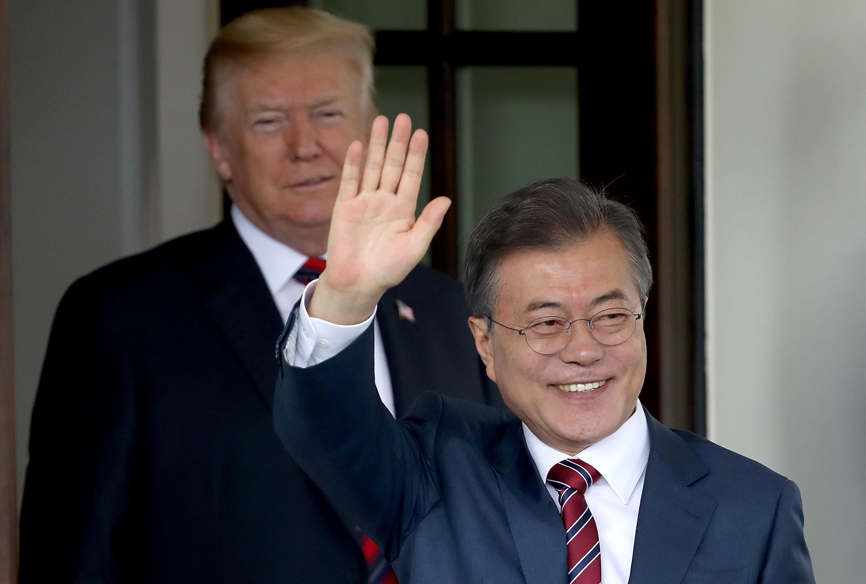 "One would never know it from the mainstream US media, but the president who matters most in this process is not Trump, it’s South Korea’s Moon Jae-in." (Photo by Win McNamee/Getty Images)