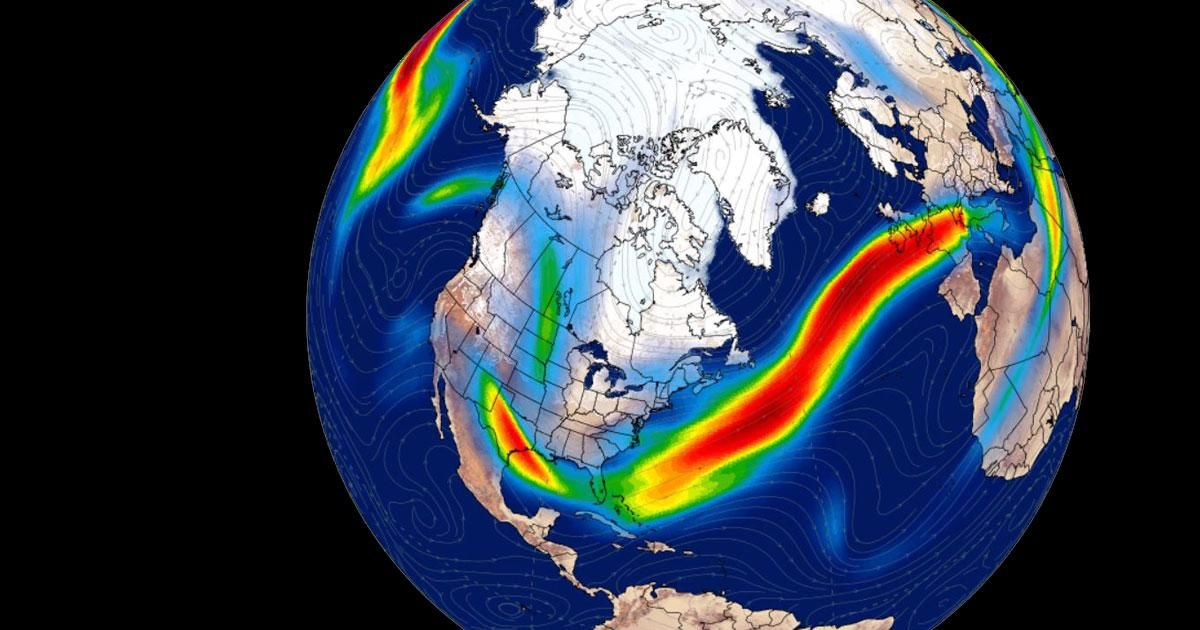 The jet stream and polar vortex on January 3, 2018. (Photo: Map from the University of Maine Climate Change Institute.)