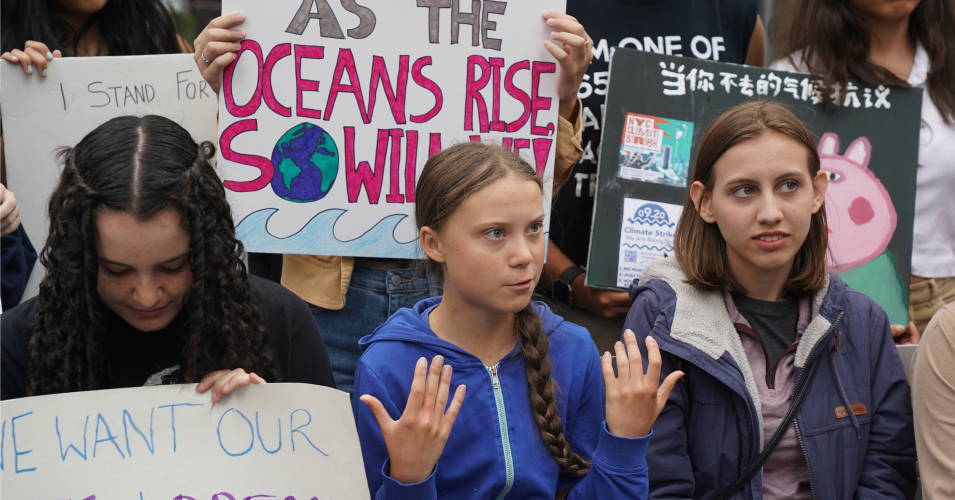 Greta Thunberg joins activists outside the United Nations during a protest on September 6, 2019 in New York.