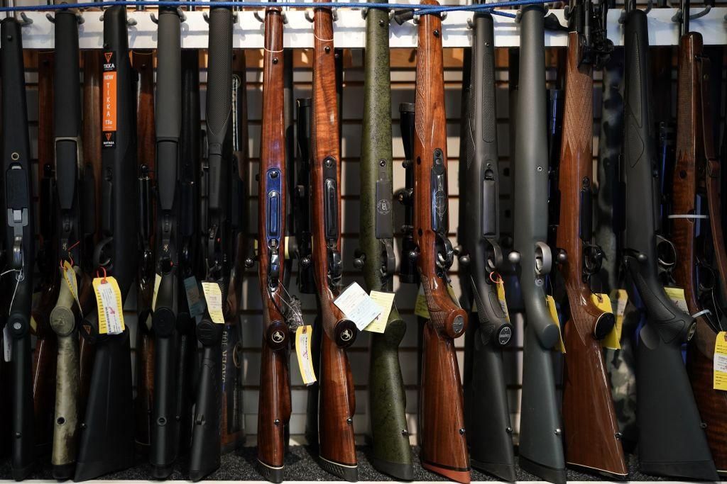 A display of guns for sale is seen at Coliseum Gun Traders Ltd. in Uniondale, New York on September 25, 2020. (Photo: Timothy A. Clary/AFP/Getty Images)