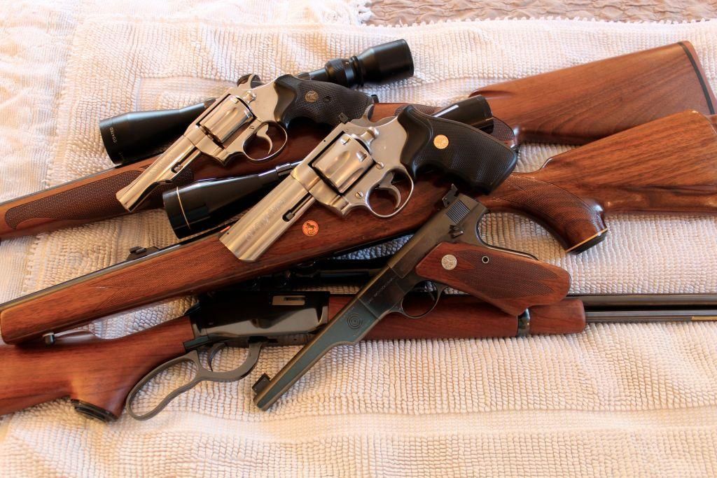Three handguns and three long guns. (Photo by: David Underwood/Education Images/Universal Images Group via Getty Images)