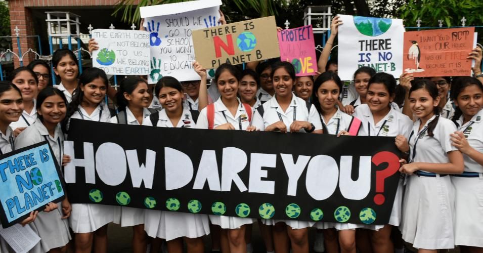 School students, Local Citizens, Environmental Activists shout slogans as they participate in a global climate strike to protest against governmental inaction towards climate breakdown and environmental pollution, part of demonstrations being held worldwide in a movement dubbed &quot;Fridays for Future&quot;, Kolkata, India, September 27, 2019. (Photo: Indranil Aditya/NurPhoto via Getty Images)