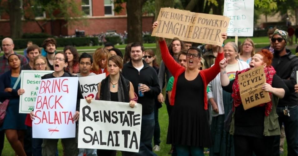 In 2014, University of Illinois at Urbana-Champaign community rallied in support of Professor Stephen Salaita, who was terminated from his tenured faculty position for criticizing Israel on social media. (Photo: Jeffrey Putney/flickr/cc)