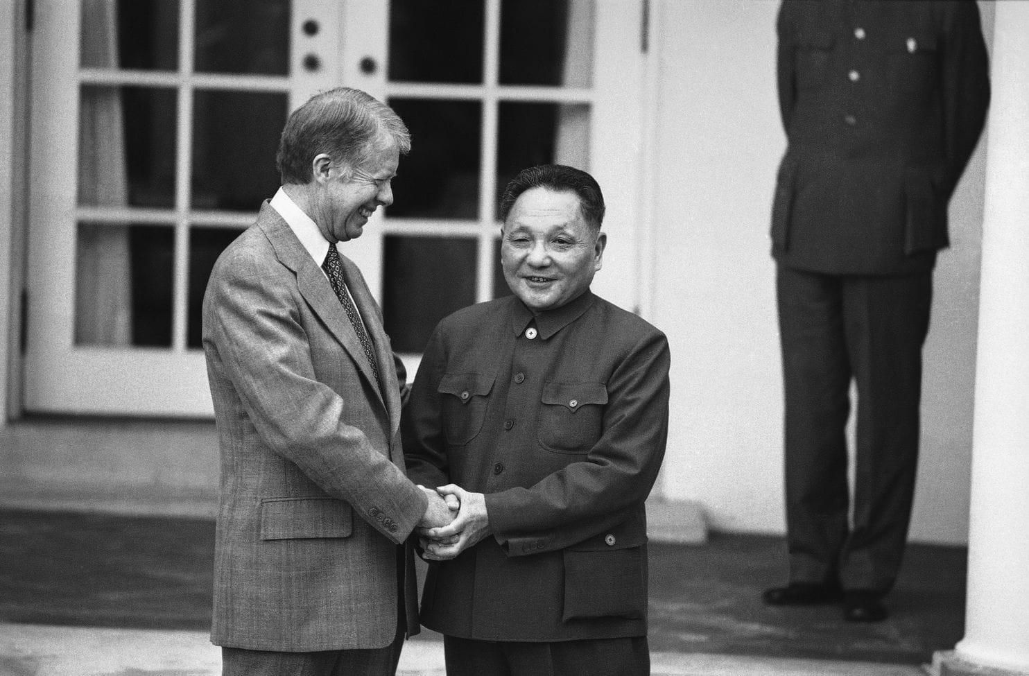 President Jimmy Carter and Chinese Vice Premier Deng Xiaoping meet outside of the Oval Office on Jan. 30, 1979. (Photo: AP)