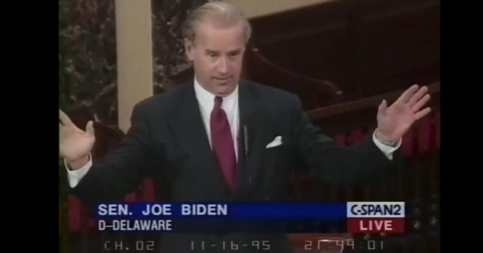 Then U.S. Senator Joe Biden in 1995 speaking on the Senate floor about his repeated efforts to cut Social Security spending. (Photo: Screenshot/C-SPAN)