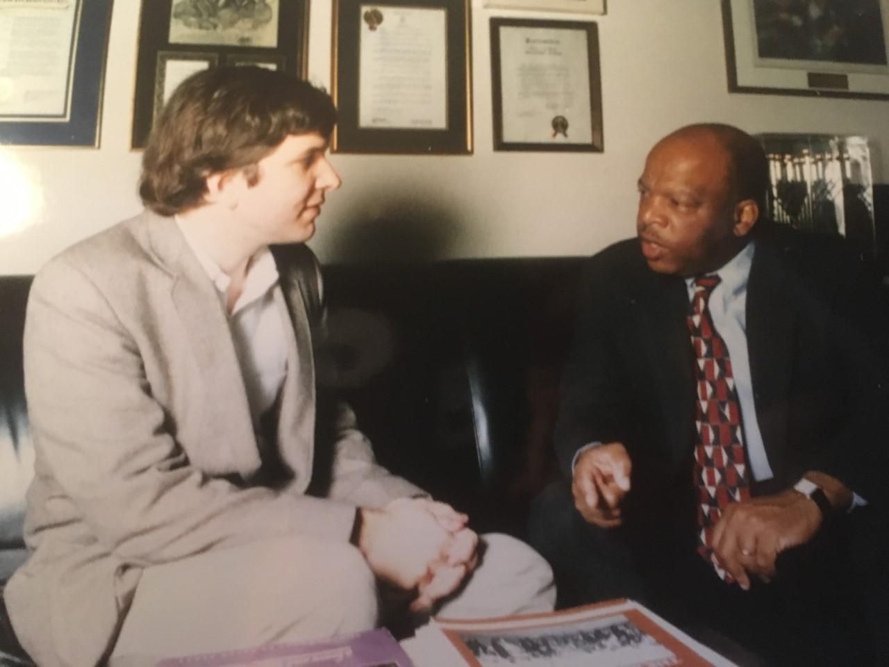 A photo from John Dear’s meeting with Rep. John Lewis in 1995. (Photo: WNV/John Dear)