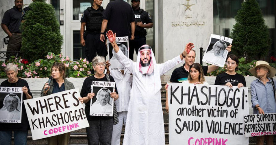 A protest in Washington, D.C. on October 8, 2018 against the Saudi murder of journalist Jamal Khashoggi. (Photo: AFP/Getty Images)