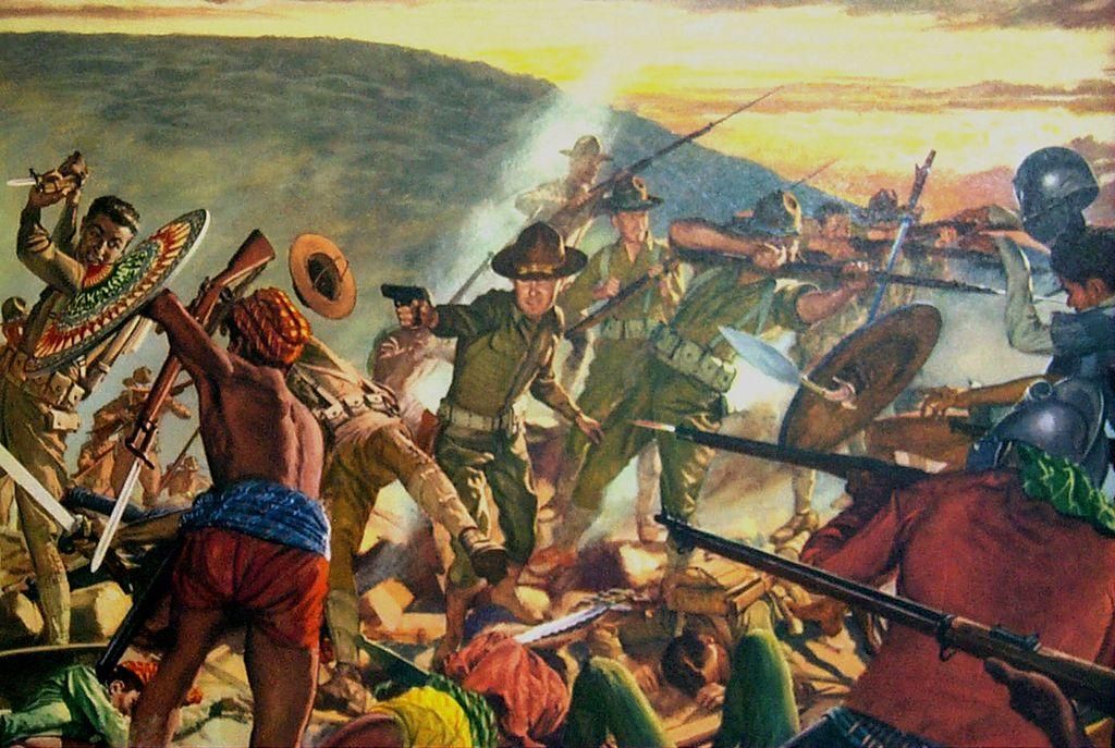 A U.S. Army poster shows a romanticized view of the four-day battle of Bagsak Mountain on Jolo Island in the Philippines, June 11-15, 1913. (Photo: Wikipedia)