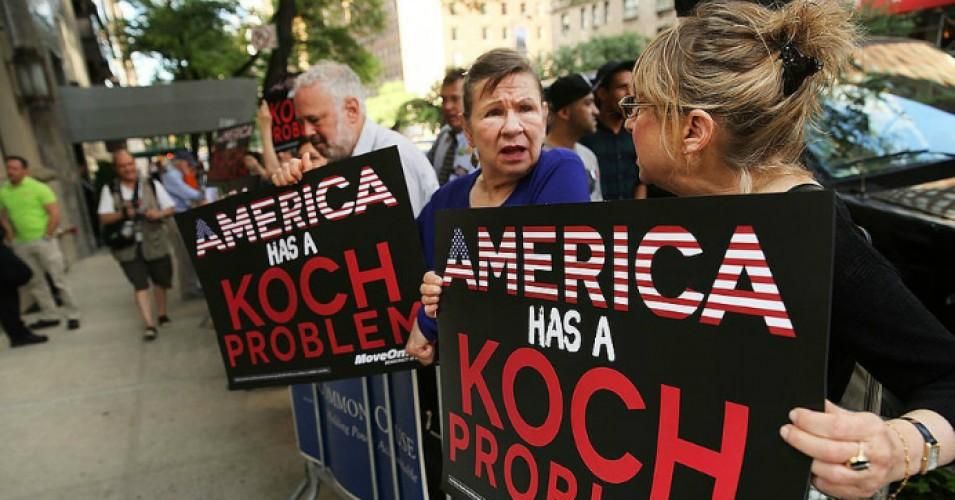 Activists hold a protest near the Manhattan apartment of billionaire and Republican financier David Koch on June 5, 2014 in New York City. (Photo: Spencer Platt/Getty Images)