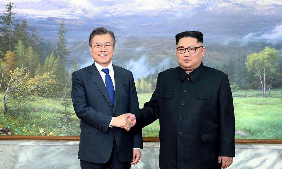In this handout image provided by South Korean Presidential Blue House, South Korean President Moon Jae-in (L) shake hands with North Korean leader Kim Jong-un (R) before their meeting on May 26, 2018 in Panmunjom, North Korea. North and South Korean leaders held the surprise second summit after U.S. President Donald Trump cancelled the meeting with Kim Jong-un scheduled for June 12.