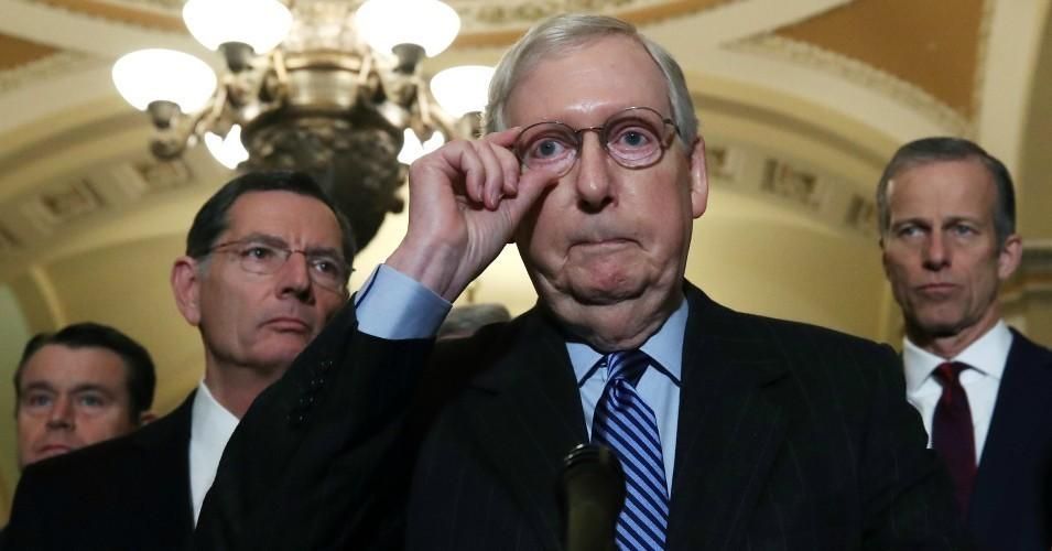 Senate Majority Leader Mitch McConnell (R-Ky.) talks to reporters after attending the weekly Senate Republicans policy luncheon at the U.S. Capitol January 7, 2020 in Washington, D.C. (Photo: Mark Wilson/Getty Images)