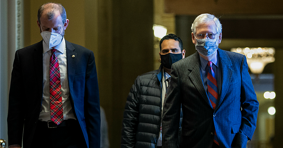 Senate Majority Leader Mitch McConnell (R-Ky.) walks to the Senate floor at the U.S. Capitol on December 17, 2020 in Washington, D.C.