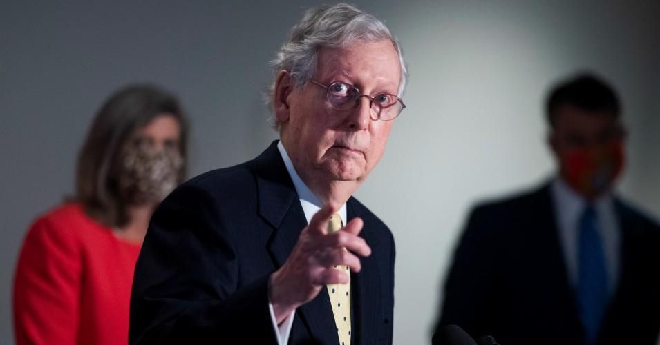 Senate Majority Leader Mitch McConnell (R-Ky.) conducts a news conference after the Senate Republican Policy luncheon in the Hart Building on Tuesday, July 21, 2020. (Photo: Tom Williams/CQ-Roll Call, Inc. via Getty Images)