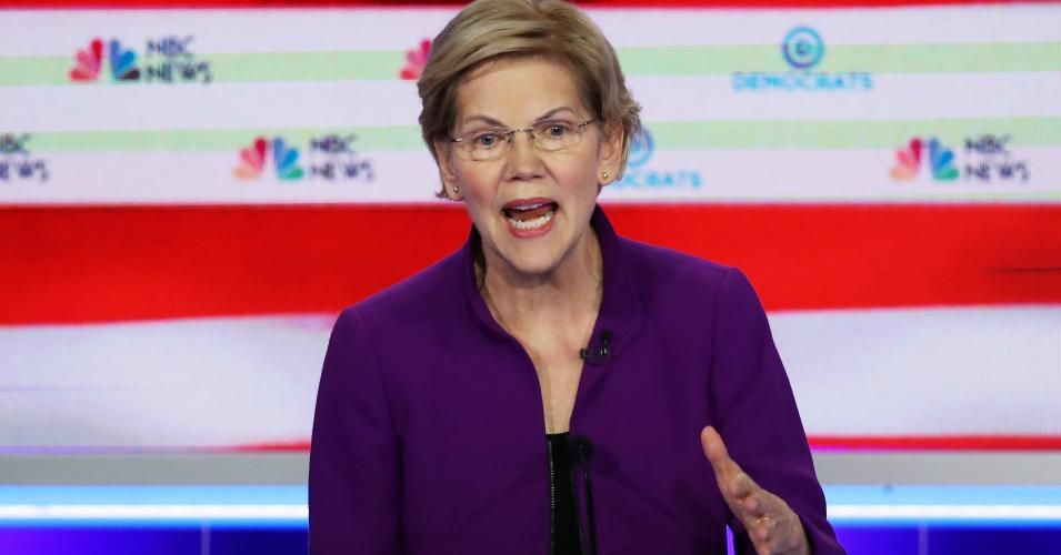 Sen. Elizabeth Warren (D-MA) speaks during the first night of the Democratic presidential debate on June 26, 2019 in Miami, Florida. A field of 20 Democratic presidential candidates was split into two groups of 10 for the first debate of the 2020 election, taking place over two nights at Knight Concert Hall of the Adrienne Arsht Center for the Performing Arts of Miami-Dade County, hosted by NBC News, MSNBC, and Telemundo. (Photo: Joe Raedle/Getty Images)