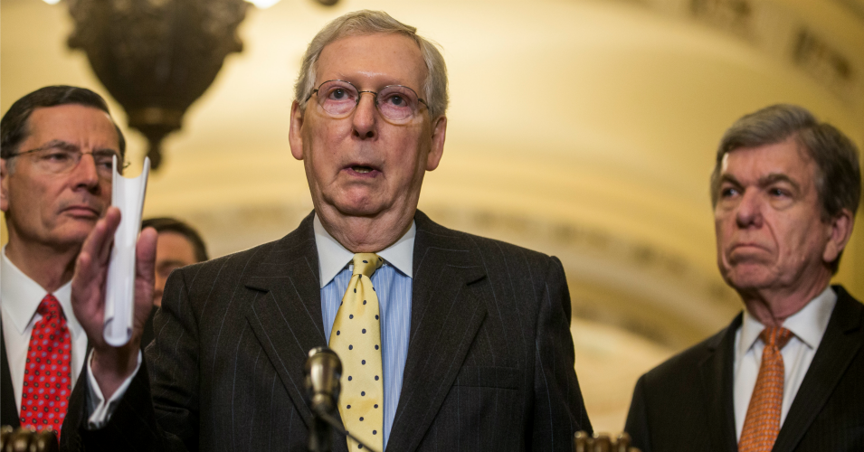 Unfortunately, Republicans have made clear that they plan to put corporations first, with Senate Majority Leader Mitch McConnell’s prioritizing liability waivers for employers that require non-essential workers to report to work. (Photo: Zach Gibson/Getty Images)