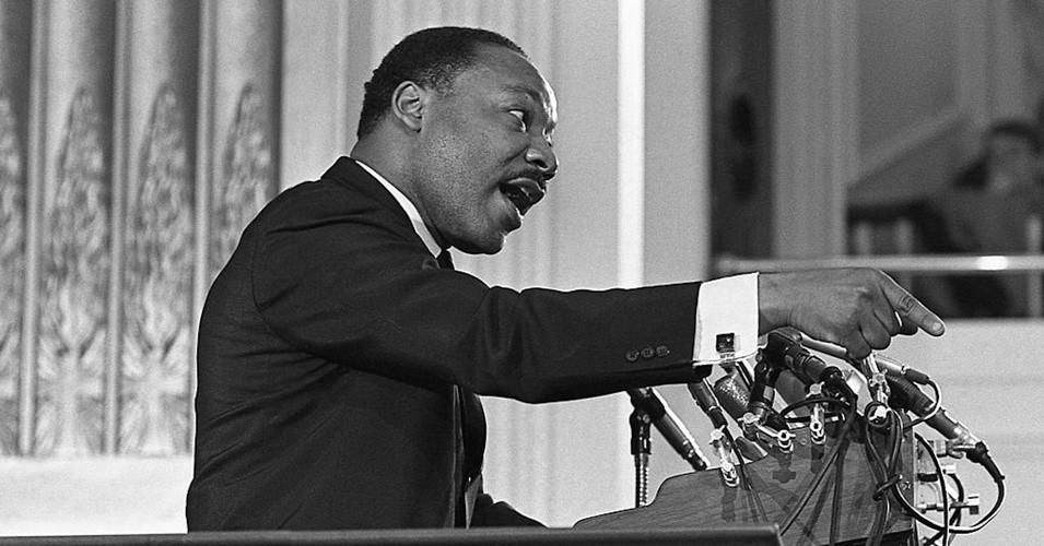 Rev. Dr. Martin Luther King Jr., national co-chair of Clergy and Laymen Concerned About Vietnam, speaks out against the U.S.-led war in Vietnam at the New York Avenue Presbyterian Church in Washington, D.C. on February 6, 1968. King would be assassinated in Memphis, Tennessee less than two months later. (Photo: Joseph Klipple/Getty Images)