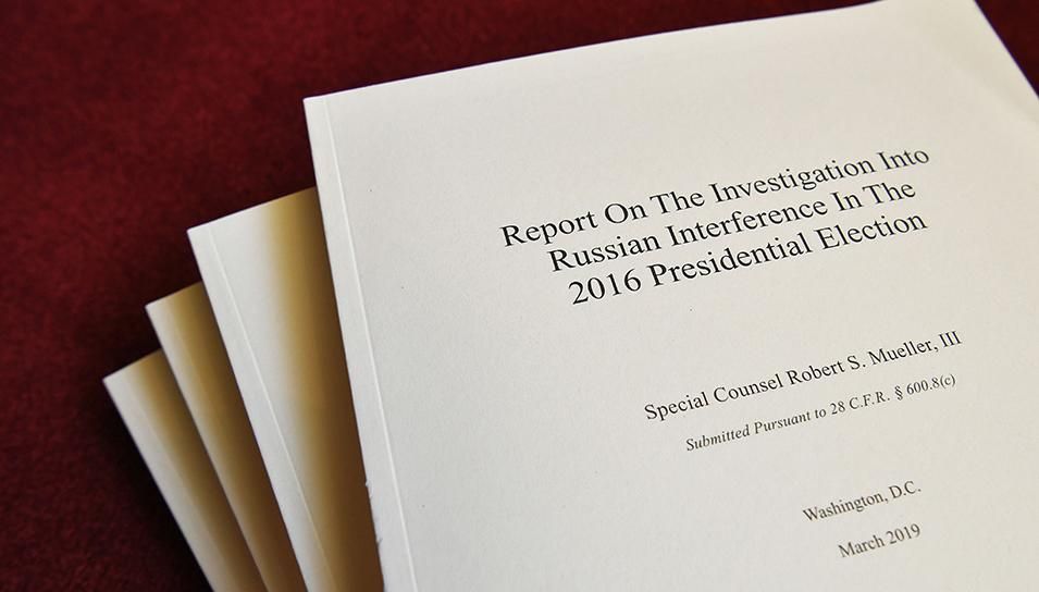 Copies of the "Mueller Report" printed by the US Government Publishing Office are seen at the US Capitol in Washington, DC on April 24, 2019. 