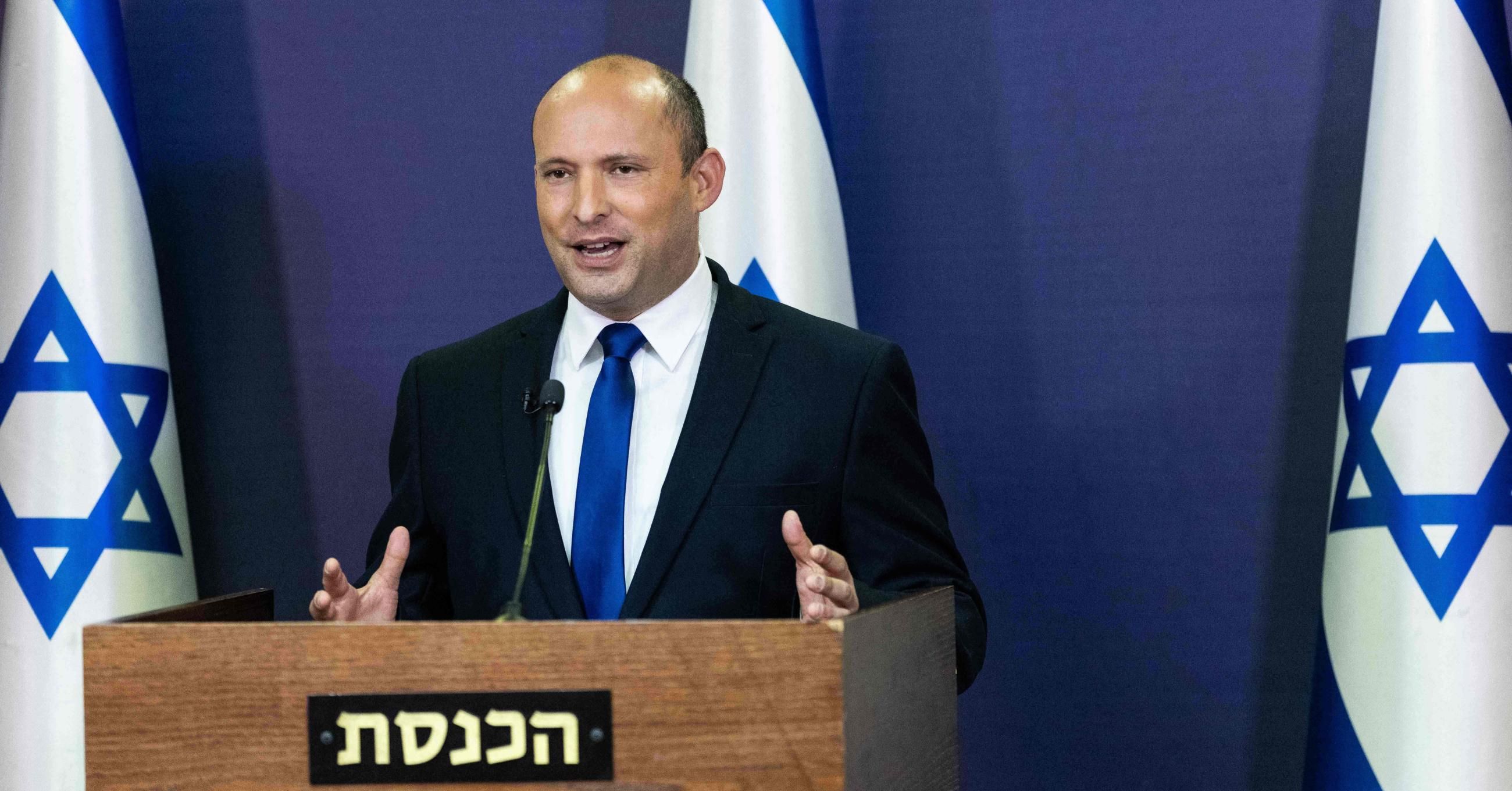 Leader of the Israeli Yemina party, Naftali Bennett, delivers a political statement at the Knesset
