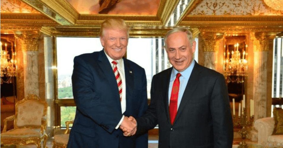 President Donald Trump and Israel Prime Minister Benjamin Netanyahu shaking hands in Trump Tower in this file. 