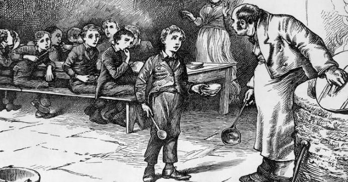  ‘Please sir, may I have some more?’ James Mahoney’s illustration for chapter one of Dickens’s ‘Adventures of Oliver Twist.’ (Image: Public domain)