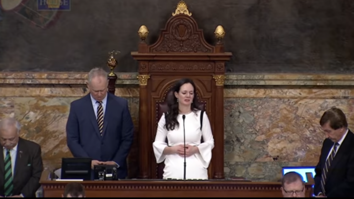 According to the court, non-theistic people are not capable of meeting the goals of legislative prayer – only believers in the divine can do that. (Photo: A member of the Pennsylvania House of Representative recites an opening prayer) 