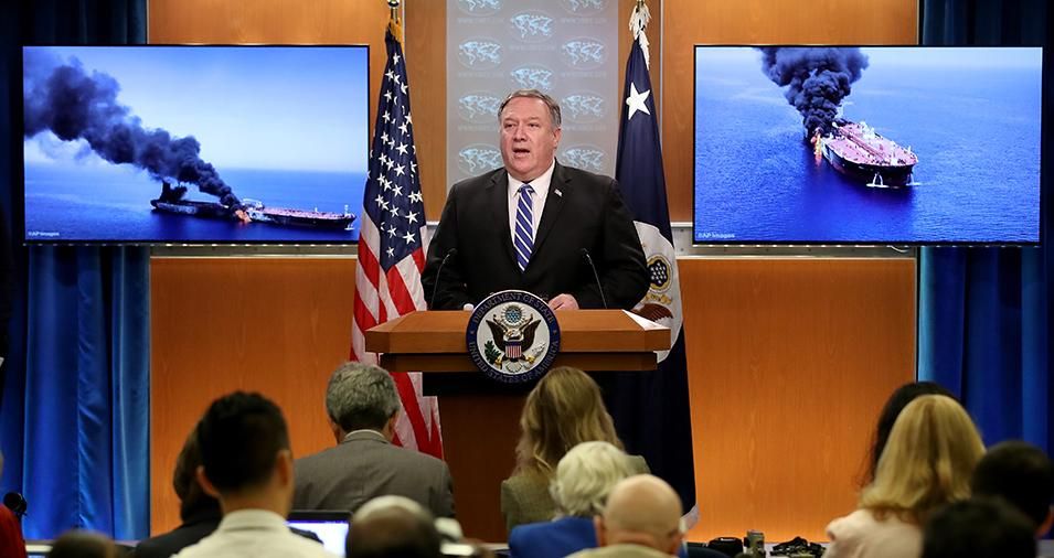 U.S. Secretary of State Mike Pompeo speaks from the State Department briefing room on June 13, 2019 in Washington, DC. Pompeo said, "It is the assessment of the U.S. government that Iran is responsible for today's attacks in the Gulf of Oman.