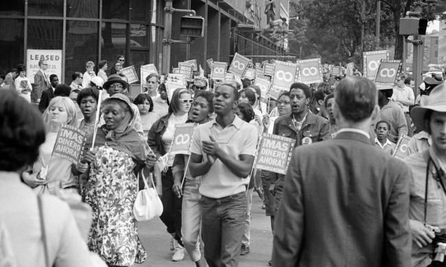 Demonstrators participating in the Poor People's March at Lafayette Park and on Connecticut Avenue, Washington, D.C., on June 18, 1968.