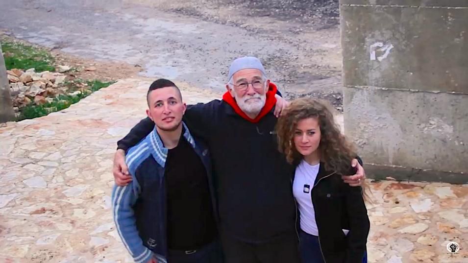Ray McGovern with Ahed Tammy and unknown villager after teens in Nabil Salah fought off Israeli soldiers. 