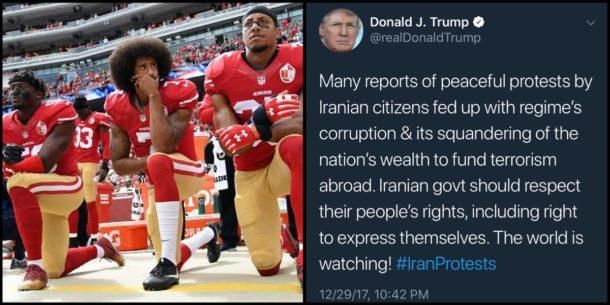 A Twitter user illustrated the irony of Trump calling for respect for the people’s right to express themselves—in Iran.