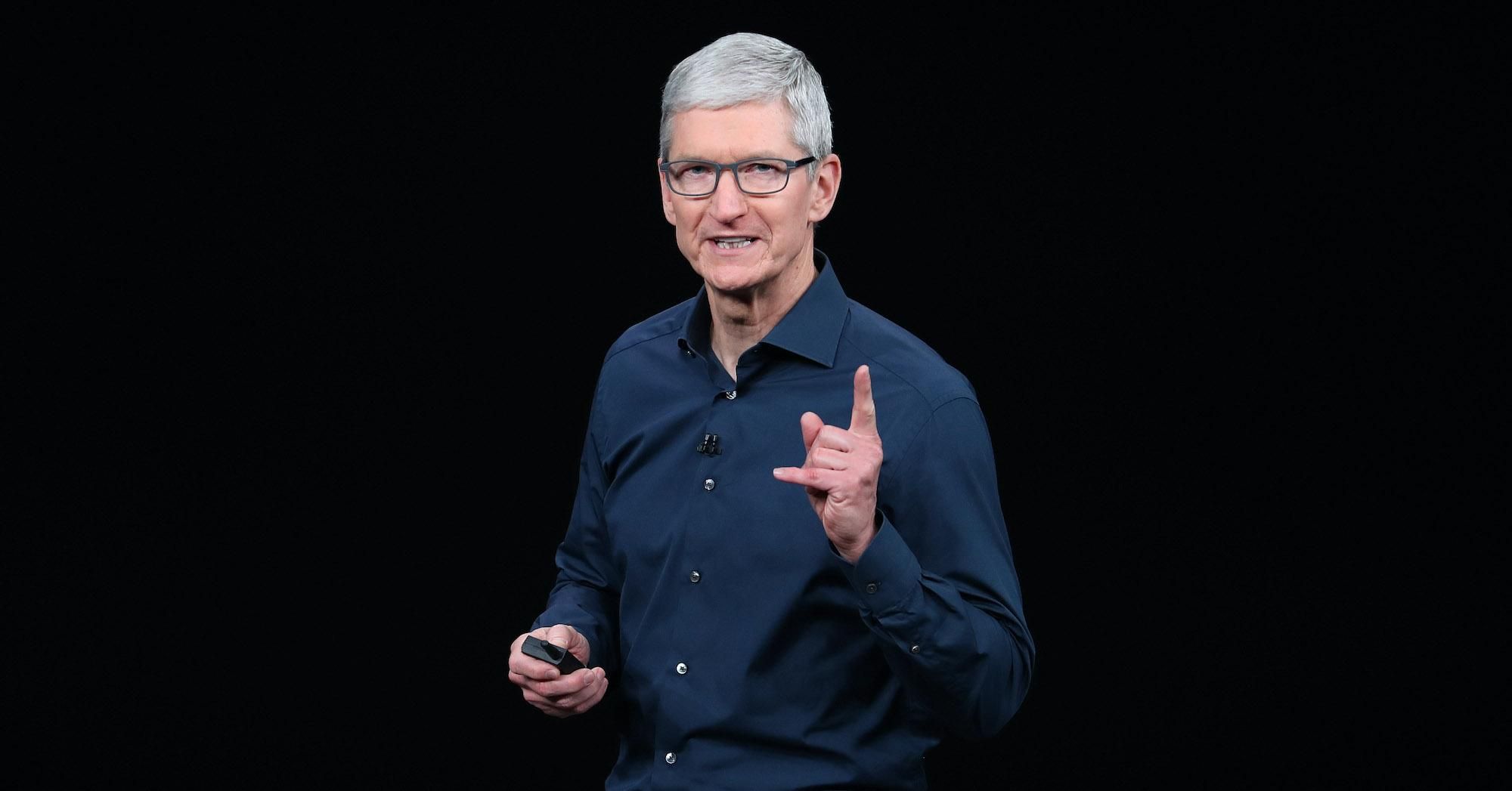 Tim Cook, chief executive officer of Apple, speaks during an Apple event at the Steve Jobs Theater at Apple Park on September 12, 2018 in Cupertino, California.