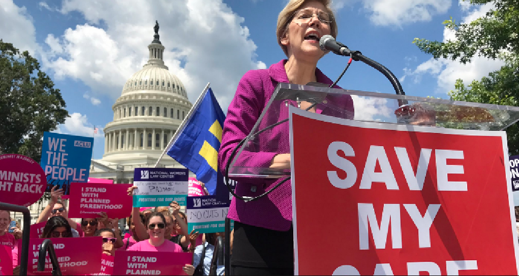 "Our healthcare is a basic human right. Are you ready to fight back for basic human rights?" asked Sen. Elizabeth Warren (D-Mass.) at a rally on Wedsnesday. 