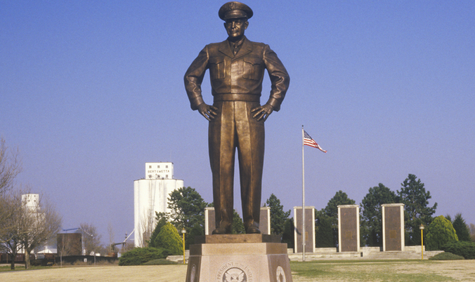 A Stalinesque Dwight Eisenhower statue looms over Abilene, Kansas. (Photo: Shutterstock)