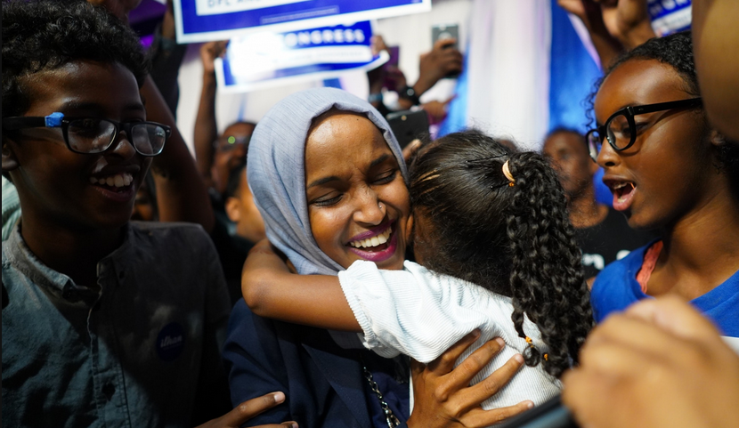 State Rep. Ilhan Omar celebrated with her children after her primary victory in the race for Minnesota's 5th Congressional District on Tuesday night. (Photo: Mark Vancleave/Star Tribune)