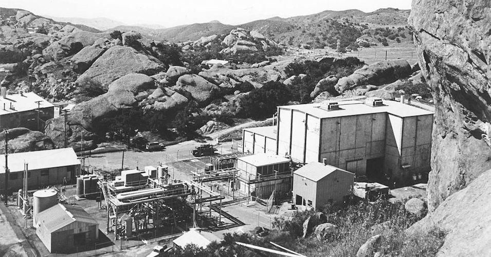 The Sodium Reactor Experiment (SRE) nuclear facility at the the Santa Susanna Field Laboratory (SSFL) site in 1958.
