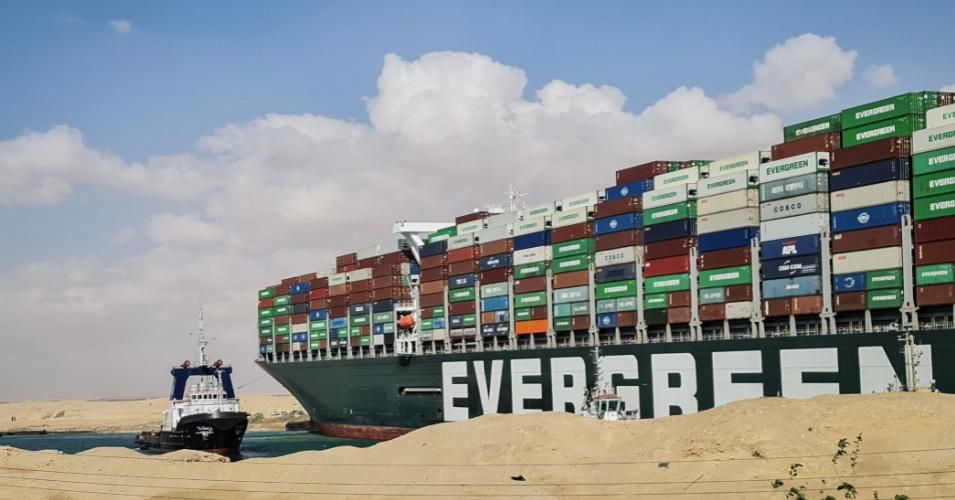 The Ever Given container ship is currently stuck in the Suez Canal. (Photo: Samuel Mohsen/picture alliance via Getty Images)