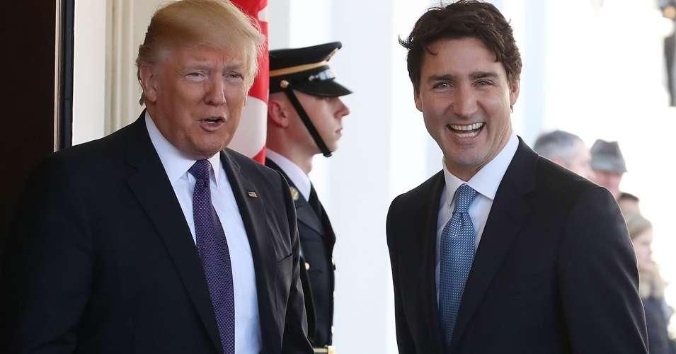 U.S. President Donald Trump greets Canadian Prime Minister Justin Trudeau at the White House February 13, 2017 in Washington, DC