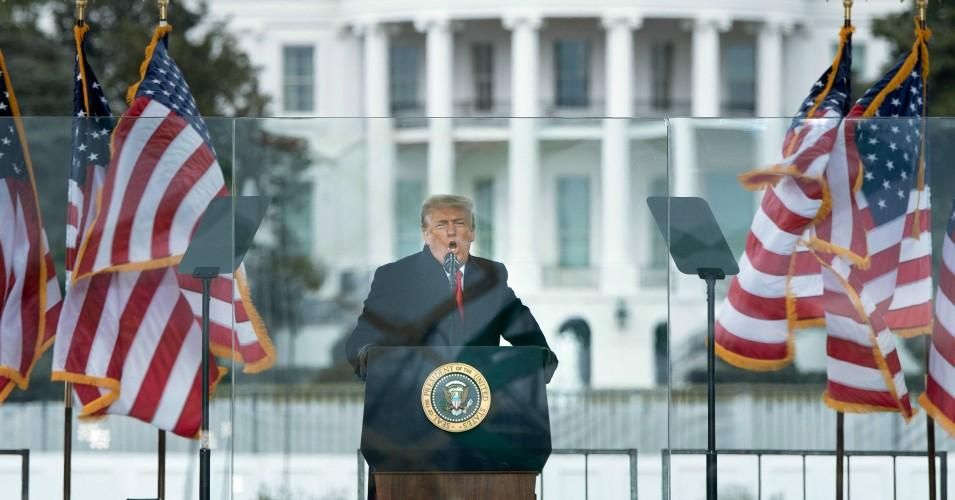 President Donald Trump delivering the speech that spurred a mob to overrun the U.S. Capitol at a rally on January 6, 2021 in Washington, D.C. (Photo: Tasos Katopodis/Getty Images)