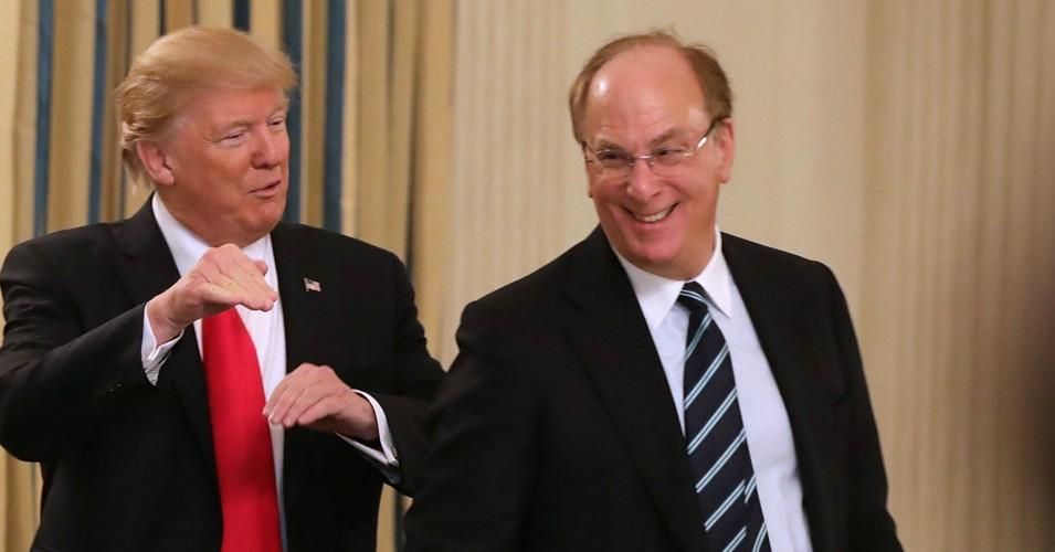 President Donald Trump greets BlackRock CEO Larry Fink at the beginning of a policy forum in the State Dining Room at the White House February 3, 2017 in Washington, D.C. (Photo: Chip Somodevilla/Getty Images)