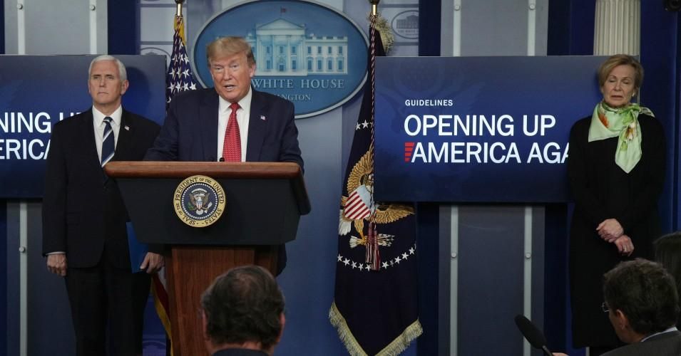 President Donald Trump speaks during the daily briefing of the White House Coronavirus Task Force in the briefing room at the White House on April 16, 2020 in Washington, D.C. (Photo: Alex Wong/Getty Images)