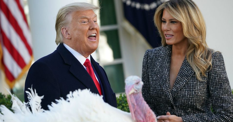 US President Donald Trump speaks after pardoning Thanksgiving turkey "Corn" as First Lady Melania Trump watches in the Rose Garden of the White House in Washington, DC on November 24, 2020. (Photo: Mandel Ngan/AFP via Getty Images)