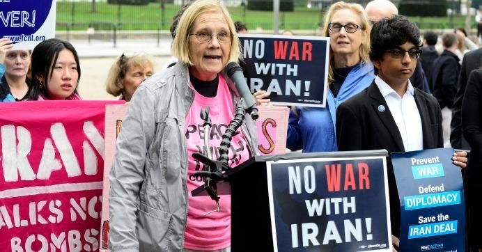 Supporters of the Iran nuclear accord rally outside the White House on Oct. 12, 2017.
