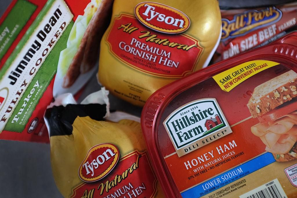 Tyson Food and Hillshire Brands food products are seen on May 29, 2014 in Miami, Florida. Tyson Foods made a $ 6.8 billion all-cash proposal to aquire Hillshire Brands whose brands include among others Jimmy Dean sausages and Ball Park hot dogs. (Photo by Joe Raedle/Getty Images)
