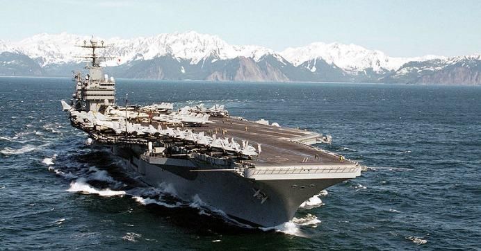 USS Abraham Lincoln prepares for flight operations in the Gulf of Alaska as part of the joint training exercise, "Northern Edge" 2002. (U.S. Navy photo by Photographer's Mate 3rd Class Kittie VandenBosch/ Wikipedia Commons)