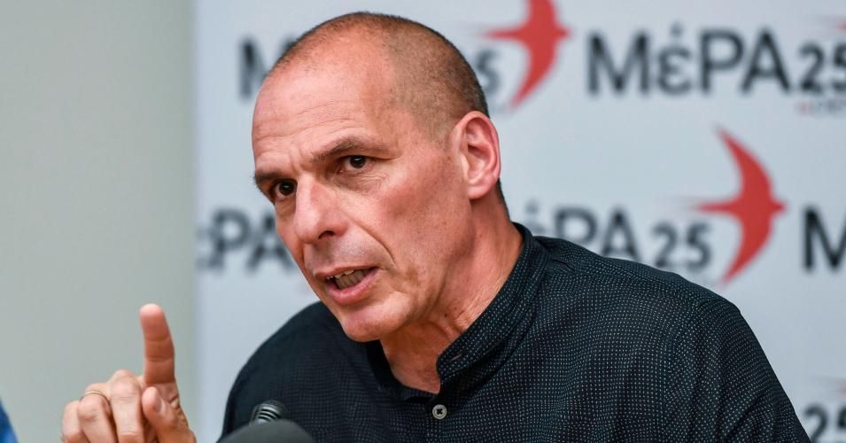 Yanis Varoufakis, leader of the anti-establishment European Realistic Disobedience Front (MeRA25) movement, DiEM25's electoral wing in Greece, during a press conference following the European parliamentary elections earlier this year. (Photo: Aris Missinis/AFP/Getty Images)