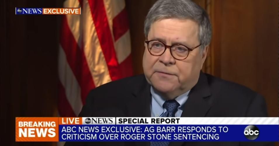 U.S. Attorney General William Barr during an interview on ABC News earlier this month. (Photo: ABC News/Screengrab)