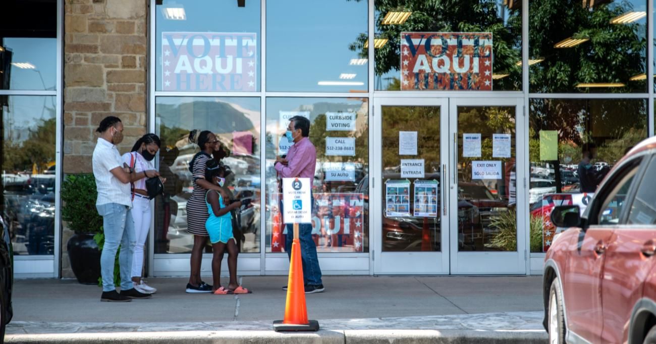People line up to vote in Texas.