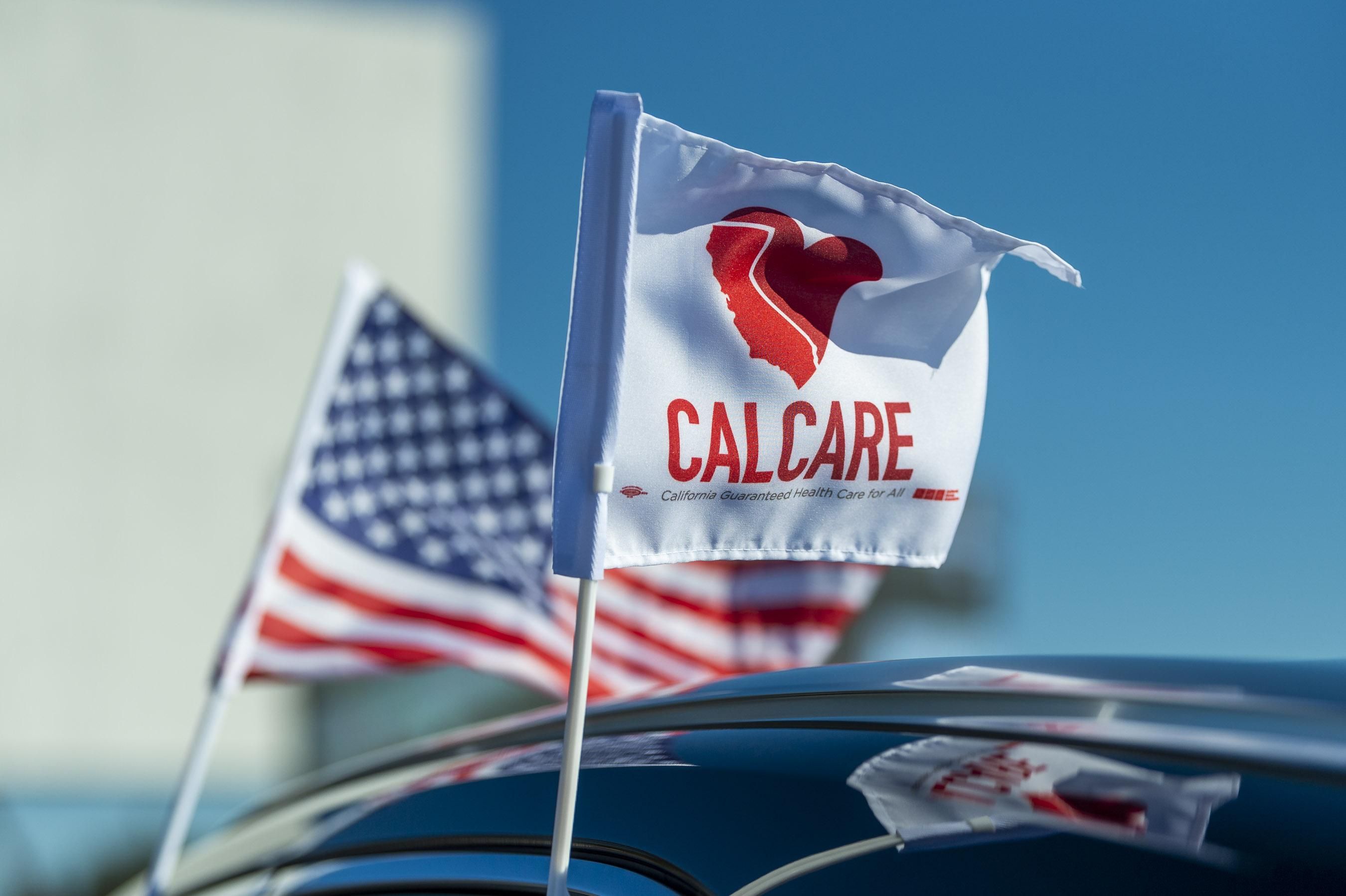 CalCare flag in California in support of state-level single-payer bill